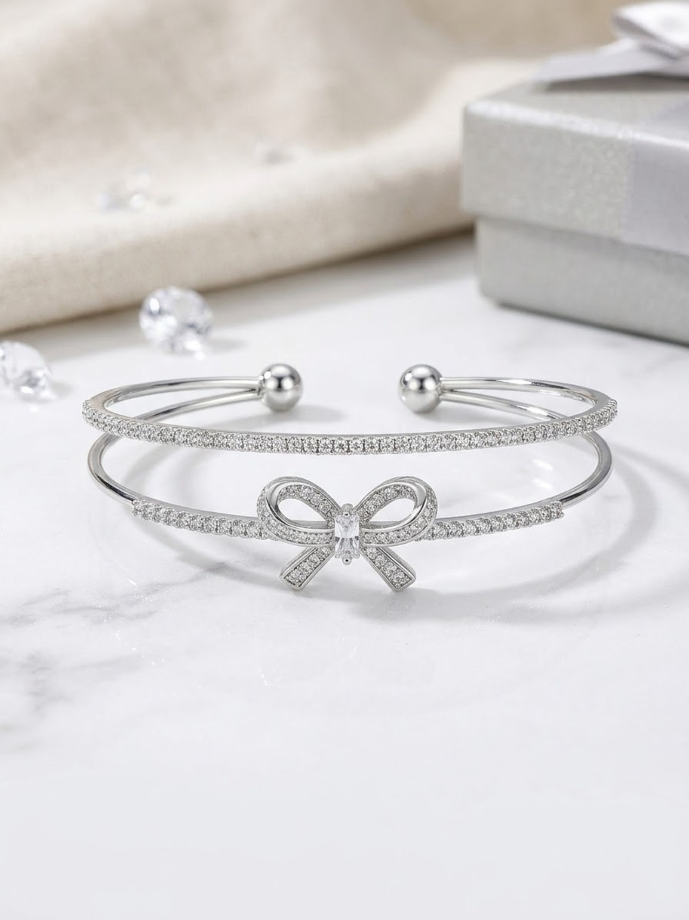 14k White Gold-Filled Bow Cuff Bracelet